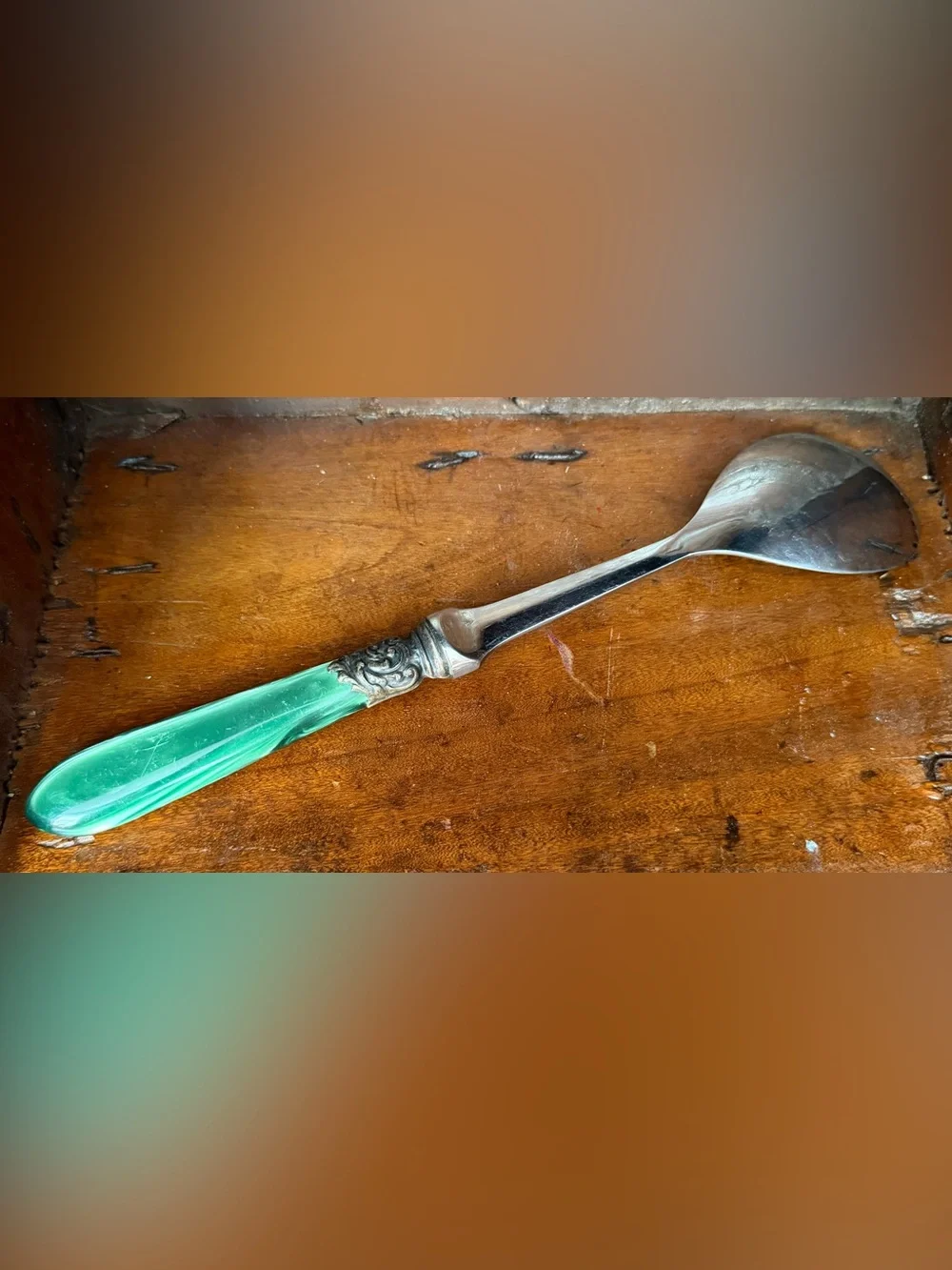 SCOF of France Vintage Cambridge Green Serving Spoon